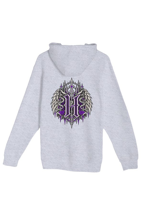 Hoodie Prime Hell Violet Seraph — heather grey, back view